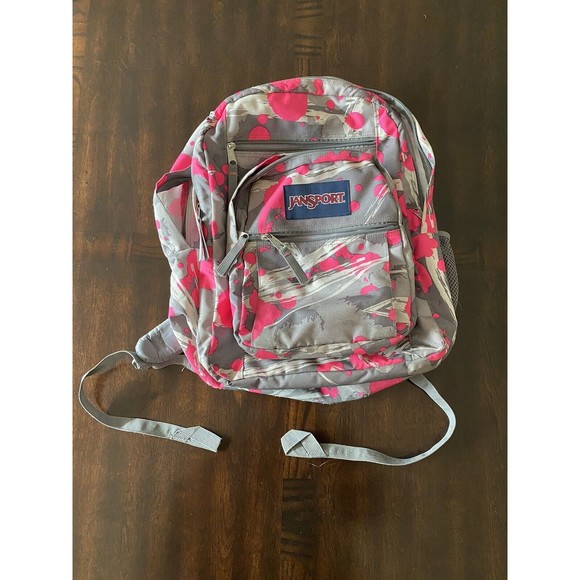 Jansport Bags Jansport Pink Grey Backpack Book Bag Daypack 5 Zippers Water Holder Poshmark